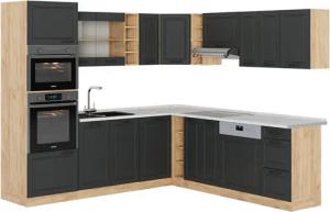 Vicco Winkelküche R-Line, Anthrazit Landhaus/Goldkraft Eiche,