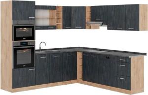 Vicco Winkelküche R-Line, Schwarz Beton/Goldkraft Eiche,