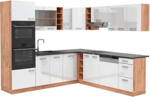 Vicco Winkelküche R-Line, Weiß Hochglanz/Goldkraft Eiche,