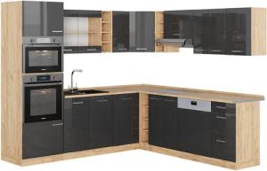 Vicco Winkelküche R-Line, Anthrazit Hochglanz/Goldkraft Eiche,