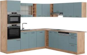 Vicco Winkelküche R-Line, Blau-Grau/Goldkraft Eiche, 237