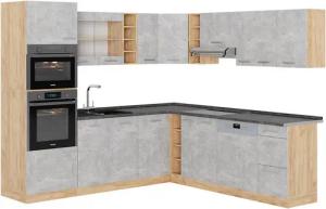 Vicco Winkelküche R-Line, Beton/Goldkraft Eiche, 237