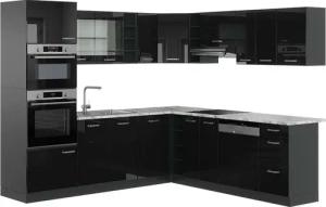 Vicco Winkelküche R-Line, Schwarz Hochglanz/Anthrazit, 237