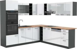 Vicco Winkelküche R-Line, Weiß Hochglanz/Anthrazit, 237