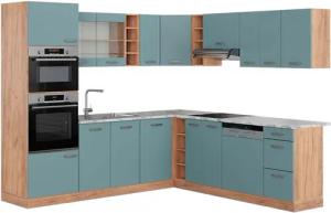Vicco Winkelküche R-Line, Blau-Grau/Goldkraft Eiche, 237