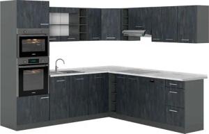 Vicco Winkelküche R-Line, Schwarz Beton/Anthrazit, 237