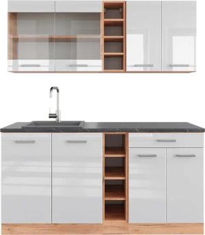 Vicco Küchenzeile R-Line, Weiß Hochglanz/Goldkraft Eiche,
