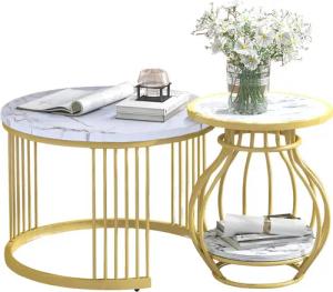 Merax Couchtisch in Marmoroptik mit goldenen