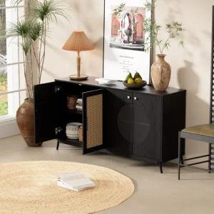 Merax Sideboard mit Rattantüren und Glastüren,