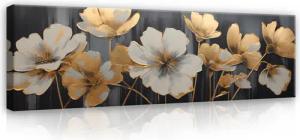 Wallarena Leinwandbild Blumen Gold Beige Abstrakt