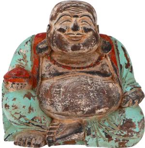 Guru-Shop Buddhafigur Lachender Holzbuddha, Buddha Statue,