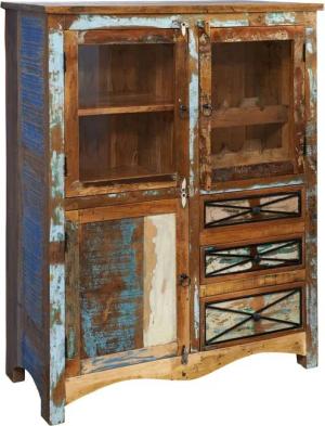 Massivmoebel24 Highboard (Highboard Altholz 106x45x136 mehrfarbig