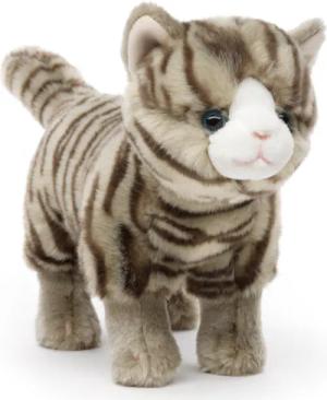 Uni-Toys Kuscheltier Katze mit Stimme (grau-getigert),
