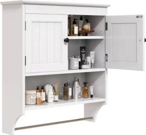 Bealife Badregal Badezimmer-Wandschrank mit Handtuchstange, Wandmontage