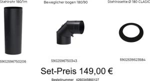 Kratki Kamindurchführung Ofenröhre Stahl schwarz Set
