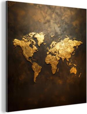 MuchoWow Metallbild Weltkarte - Gold -