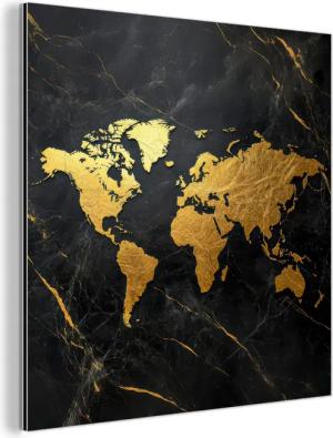 MuchoWow Metallbild Weltkarte - Gold -