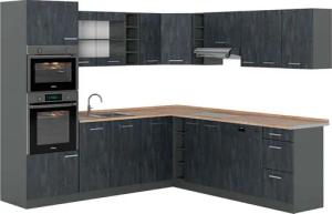 Vicco Winkelküche R-Line, Schwarz Beton/Anthrazit, 237