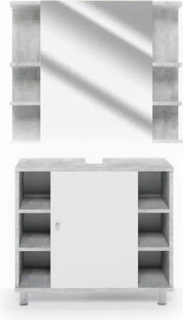 Vicco Badmöbel-Set Fynn, Beton/Weiß, 2 Teile,