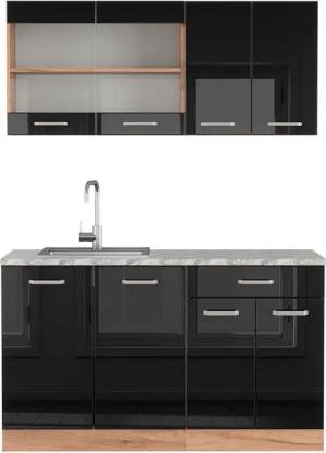 Vicco Küchenzeile R-Line, Schwarz Hochglanz/Goldkraft Eiche,