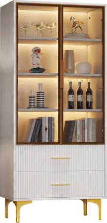 Merax Glasvitrine mit Glastüren und Schubladen