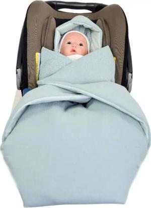Babydecke Einschlagdecke Musselin graublau/pastellgrün, HOBEA-Germany, 3-