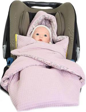 Babydecke Einschlagdecke Waffelmuster mauve/Blumenranken rosa, HOBEA-Germany,