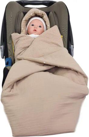 Babydecke Einschlagdecke Musselin taupe/Punkte beige, HOBEA-Germany,