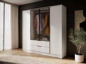 Compleo Drehtürenschrank mit geriffelten Glastüren, Designer