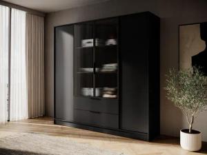 Compleo Drehtürenschrank mit geriffelten Glastüren, Designer