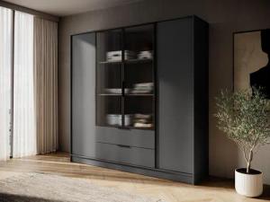 Compleo Drehtürenschrank mit geriffelten Glastüren, Designer