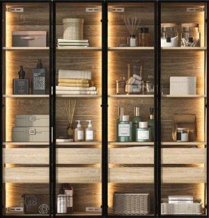 Merax Vitrine mit Glastüren (2-St) Badezimmerschrank