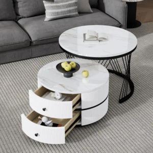 XDeer Couchtisch 2-teiliges Couchtisch-Set,Runde Tische mit