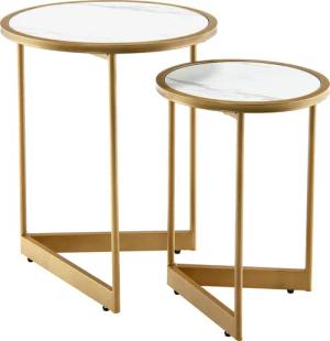 COSTWAY Couchtisch Marmoroptik (2-St), mit goldfarbenem
