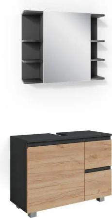 Vicco Badmöbel-Set J-Shape, Anthrazit/Eiche, 2 Teile,