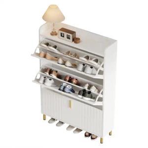 MODFU Schuhschrank in Mattweiß mit goldenen