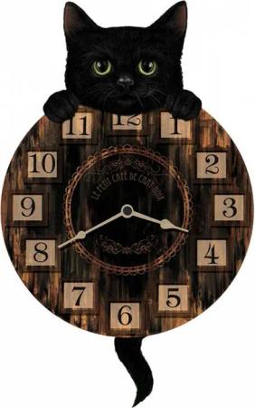 Horror-Shop Hängedekoration Schwarze Katze mit Wanduhr