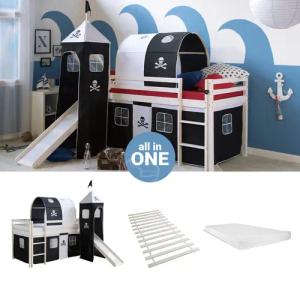 Homestyle4u Hochbett 90x200 cm Kinderbett Weiß