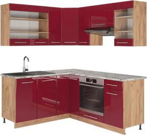 Vicco Winkelküche Fame-Line, Bordeaux Hochglanz/Goldkraft Eiche,