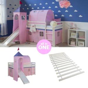 Homestyle4u Hochbett Kinderbett mit Leiter und