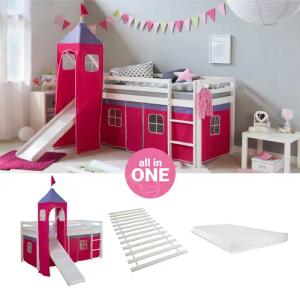 Homestyle4u Hochbett 90x200 cm Kinderbett Weiß