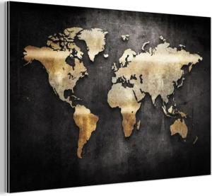 MuchoWow Metallbild Weltkarte - Gold -