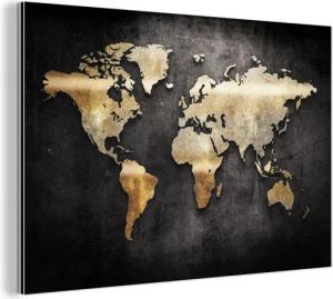 MuchoWow Metallbild Weltkarte - Gold -