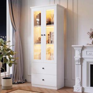 Merax Standvitrine schmal Glasvitrine mit LED