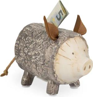 relaxdays Spardose Sparschwein Baumrinde