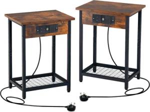 COSTWAY Nachttisch (2-St), mit 2 USB-Anschlüssen,