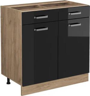 Vicco Unterschrank R-Line, Schwarz Hochglanz/Goldkraft Eiche,