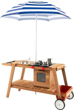 COSTWAY Outdoor-Spielküche Matschküche Holz, mit Sonnenschirm,