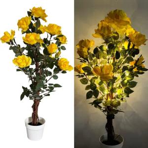 Kunstblume Rosenbaum mit LED-Lichterkette - Künstliche
