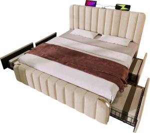 Flieks Polsterbett, Doppelbett 140x200cm mit USB/Typ-C